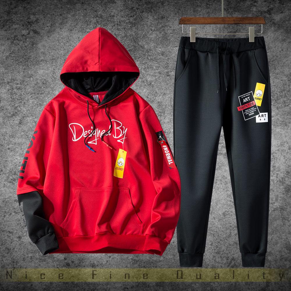 Herrkläder 2-delat set Trend Långärmad Träningsset Stor Storlek Huvtröja Vår och Höst