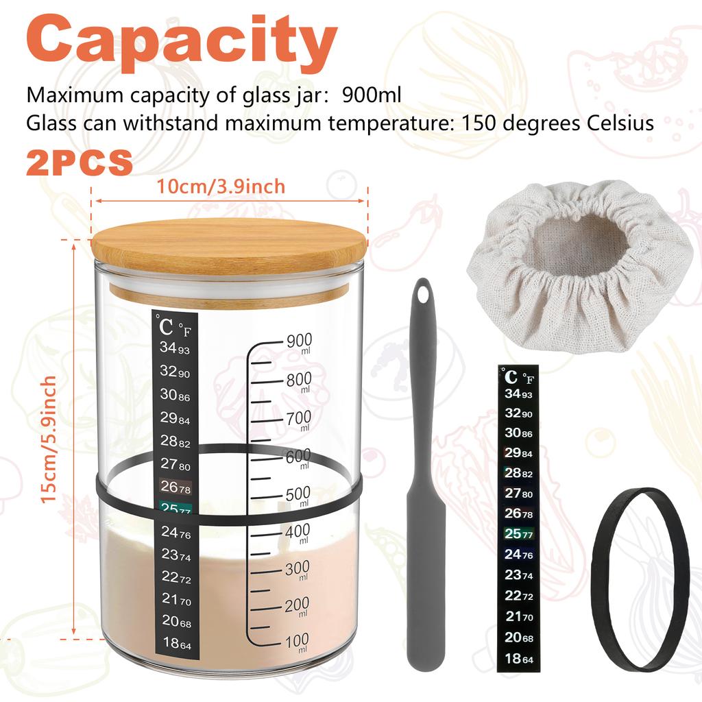 900 ML Sourdough Starter Jar Kit Large Capacity Reusable Sourdough Starter Container Wide Mouth Glass Sourdough Fermentation Jar