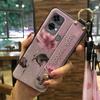Ring Dirt-resistant Phone Case For Oukitel C33 Fashion Design Wrist Strap Lanyard Phone Holder Kickstand Silicone Flower