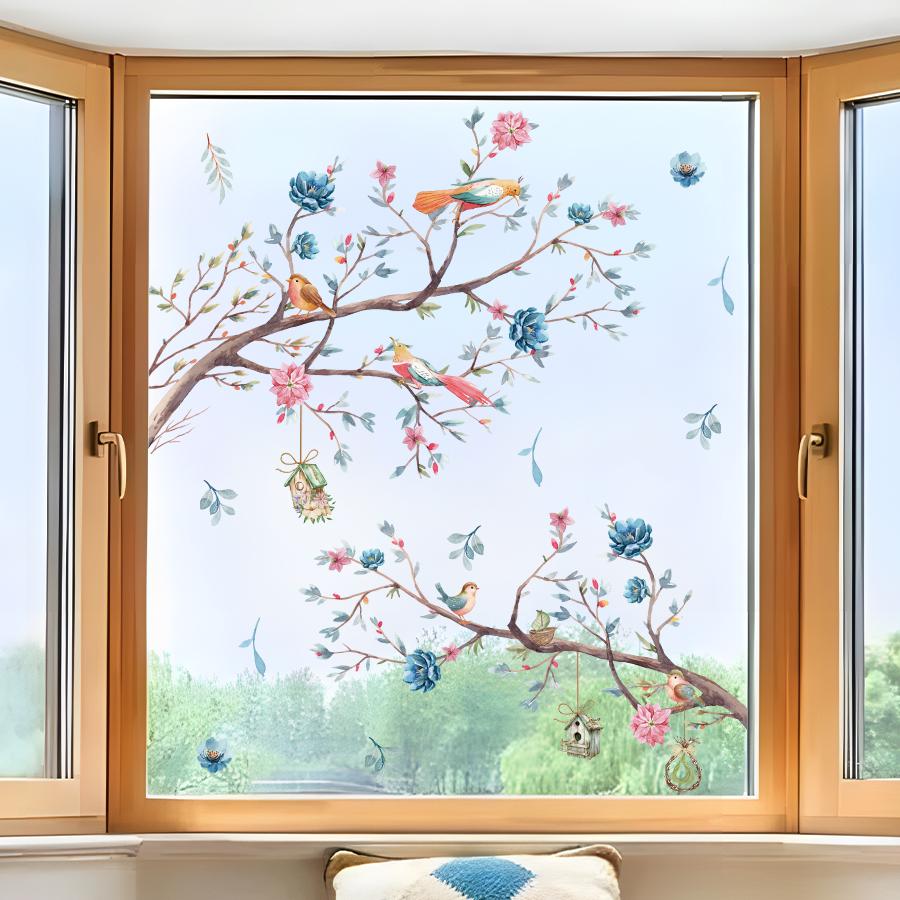 1Pcs Watercolor Colorful Flowers Self Adhesive Windows Stickers For Living Room Decor Bedroom Decoration Kids Room Glass Decals