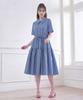 L By L Blue Check Denim Color Block Tiered Dress