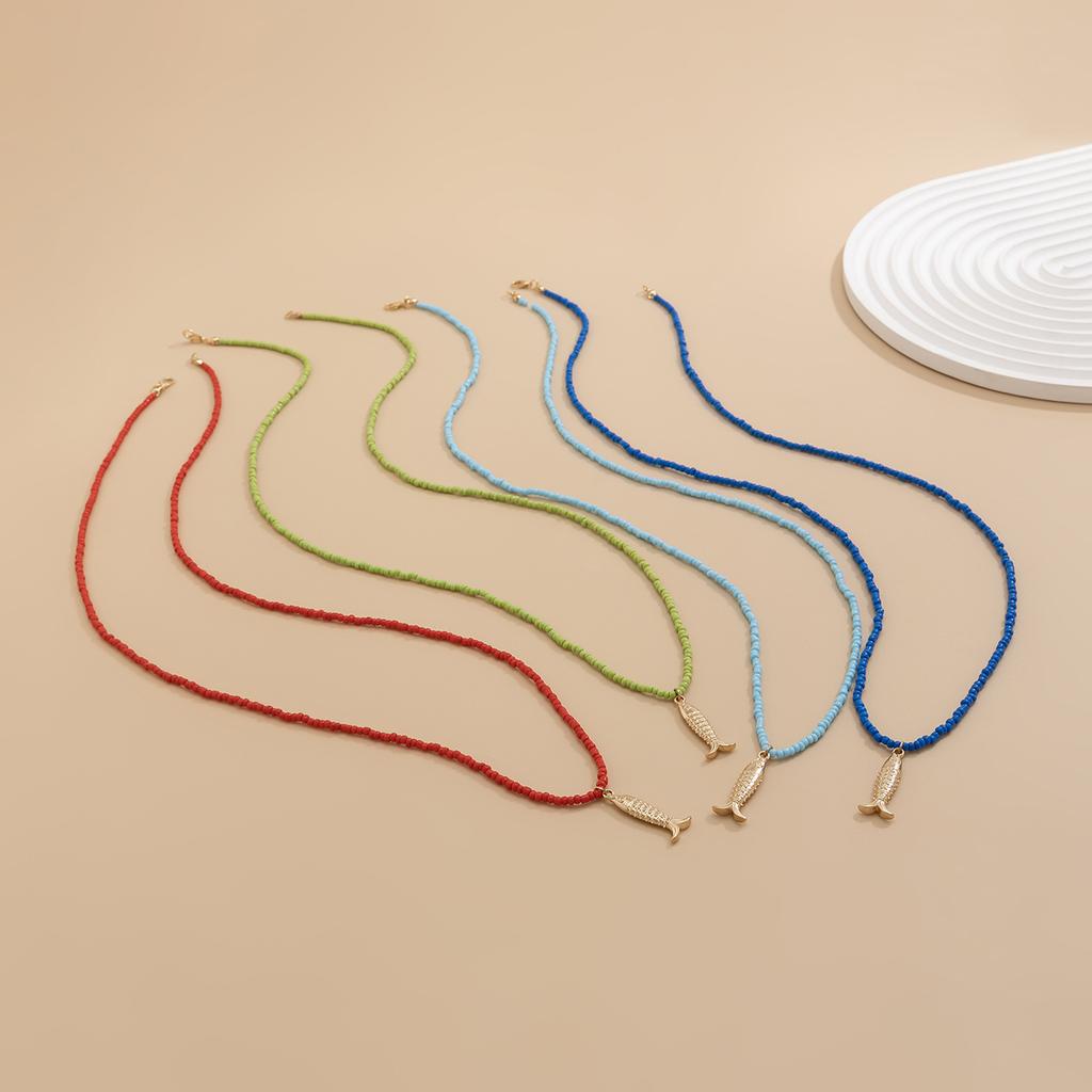 PuRui Bohemia Minimalist Metal Fish Pendant Chain Necklace for Women Fashion Ethnic Adjustable Long Chain Daily Zircon Gift New