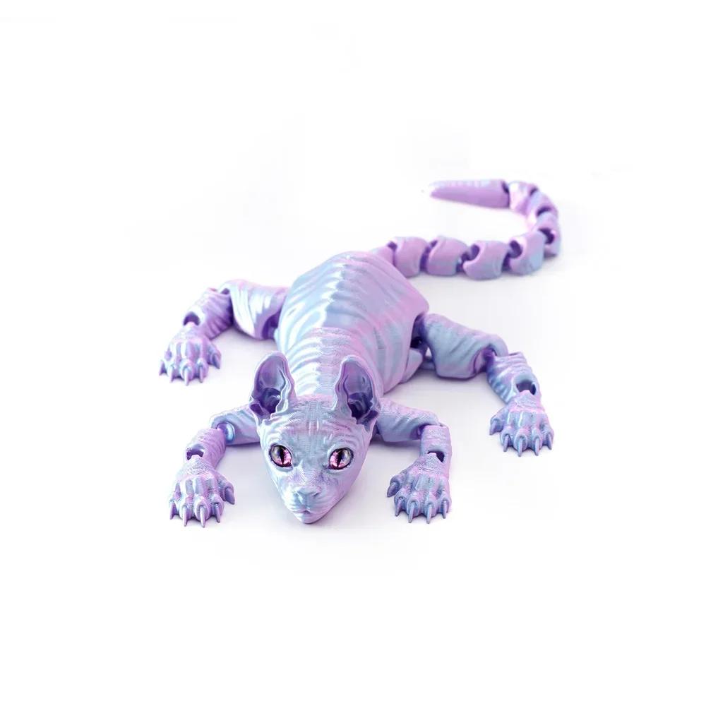 3D Tištěná Kočka Sphynx Zvířata Hračka Realistická Bezsrstá Figurka Kloubová Kočka Fidget Hračka pro Milovníky Koček Sběratel Domácí Dekorace