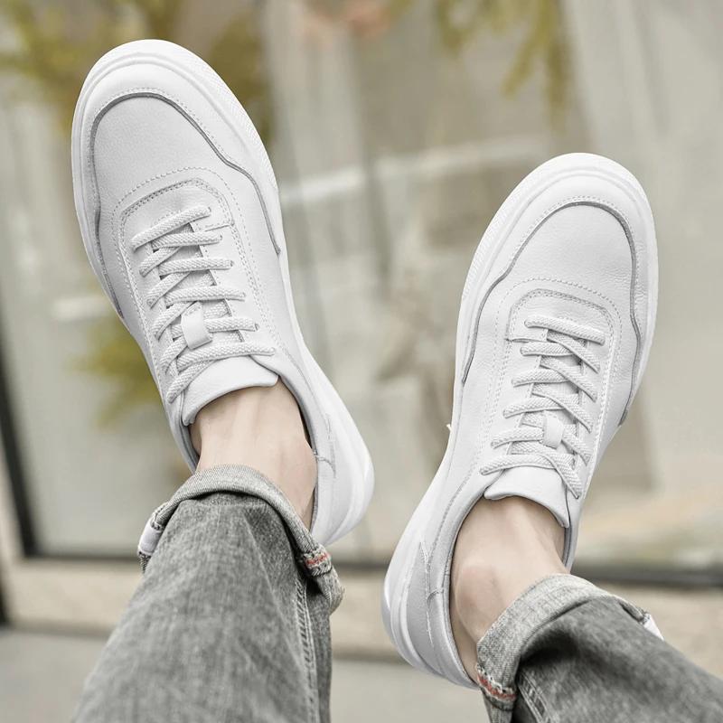 Fashion Classic White Sneakers for Men Comfort Genuine Leather Sneakers Skateboarding Sports Shoes Men Trainers Men White Shoes