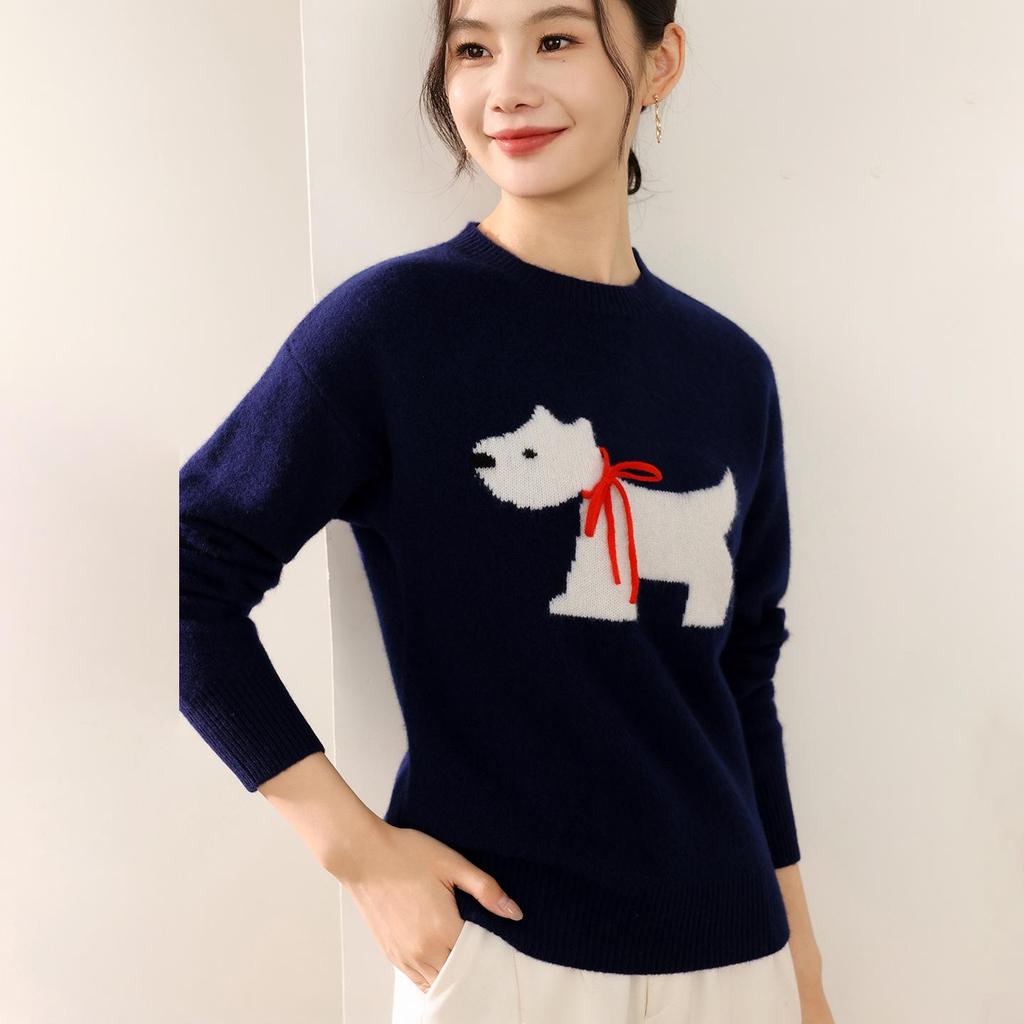 2025 Autumn/Winter 100% Pure Wool Double Ply Round Neck Jacquard Knit Sweater
