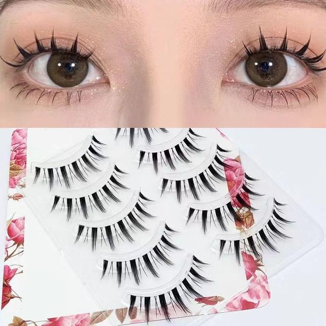 Lashie - Set of 5 Pairs: Spikey Clear Band False Eyelashes DFY-23 - Black - One Size