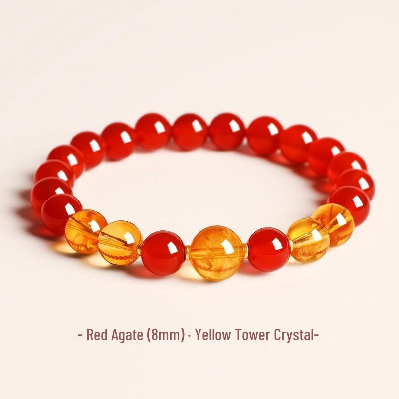 

Red Agate and Yellow Crystal Buddhist Prayer Beads Bracelet for Men and Women