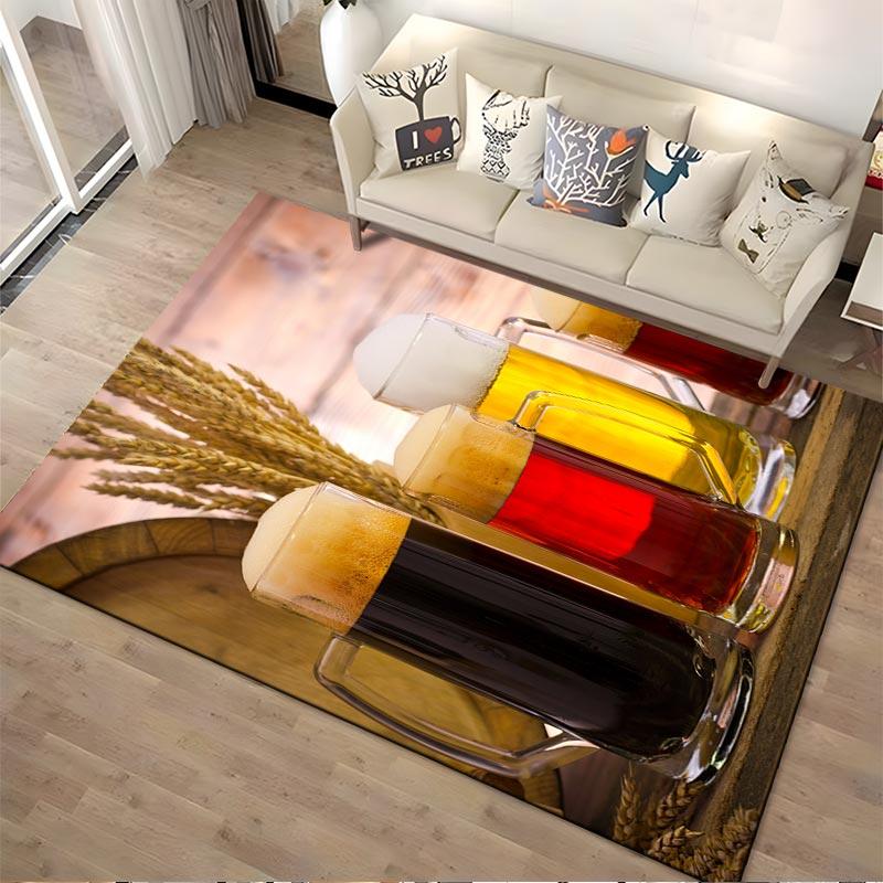 Beer Mugs On Rustic Table with Wheat and Barrel Background1Warm Tones Decor Rug Suitable for Use As an Anti-slip1 For1room and Bedroom Sofas