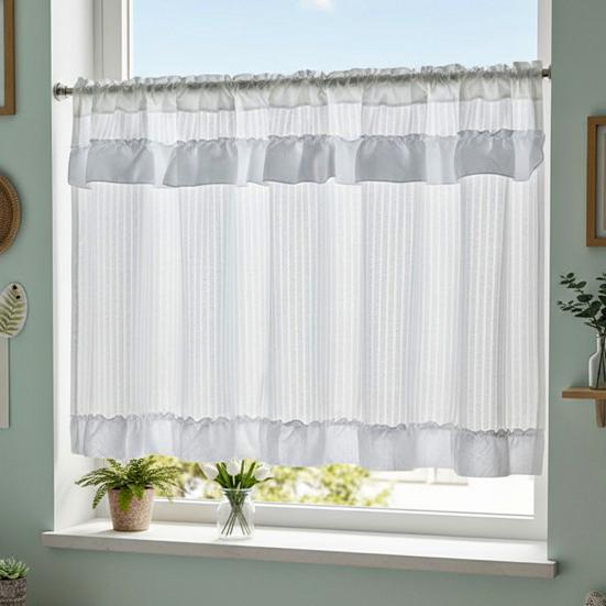 Sheer Window Valance, Short Curtain with Rod Pocket, Light Filtering Valance Curtain for Basement Kitchen Bedroom Window Cabinet