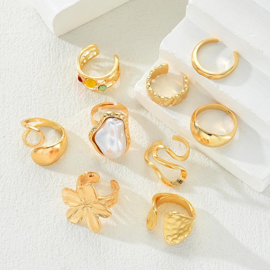 IF ME 9 Piece Irregular Flower Ring Set Fashion Jewelry Women Trendy Shiny Party Accessory Daily Wear Decorative Gift Idea