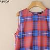 VONDA Ethnic Women Casual Round Neck Sleeveless Plaid Print Casual Tunic Dress