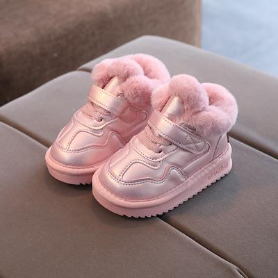 Winter Snow Boots Kids Fashion PU Leather Waterproof Shoes Boys Plus Cashmere Thick Short Boots Girls Cute Pink Casual Shoes