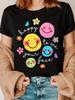Women's Cute Heart Smile Face Print T-Shirt Casual Short Sleeve Summer Colorful Graphic Tee Short Sleeve Tee Plus Size Colorful