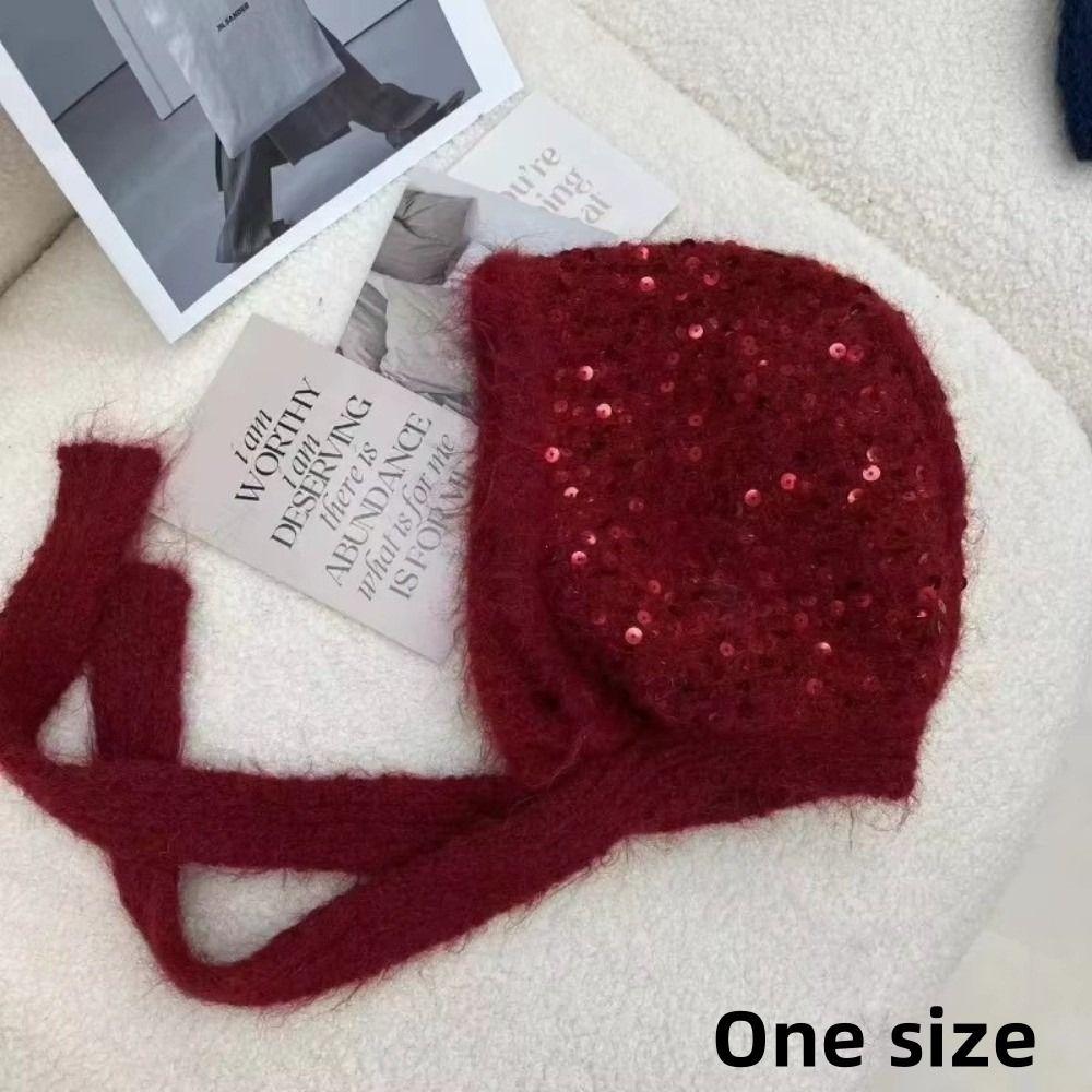 Trendy Luxury Sequined Winter Hat Ear Protection Outdoor Beanies Thick Warm Baotou Knitted Decorative Hat Chrismas Gifts