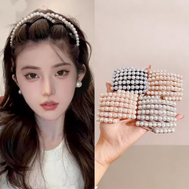 Foldable Pearl Hair Band for Women – Non-Slip, High Crown Design for Washing Face, Travel-Friendly & Keeps Bangs Off Forehead