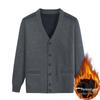 Men's V-Neck Thick Fleece Cardigan: Warm Knitwear for Dad and Grandpa