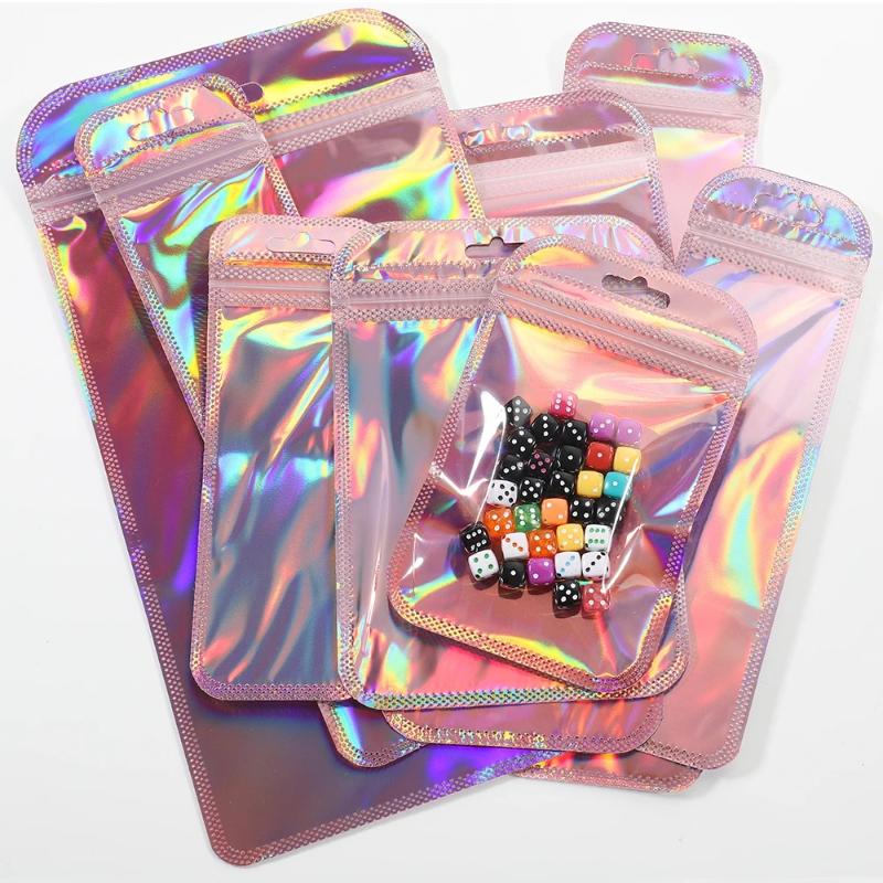 Sturdy and Resealable Thicken Plastic Pouches; 50pcs Laser Color Holographic Jewelry Bags