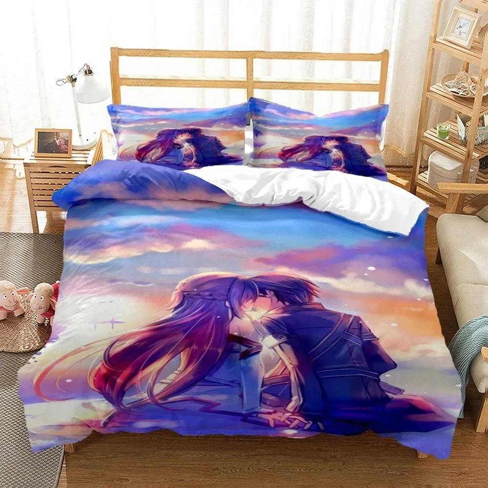 Modny SAO Anime Art Print Trzyczęściowy Zestaw Pościeli Modny Artykuł Chłopięcy Lub Dla Dorosłych Na Łóżka Poszwy na Kołdrę Poszewki na Poduszki Zestaw Pościeli