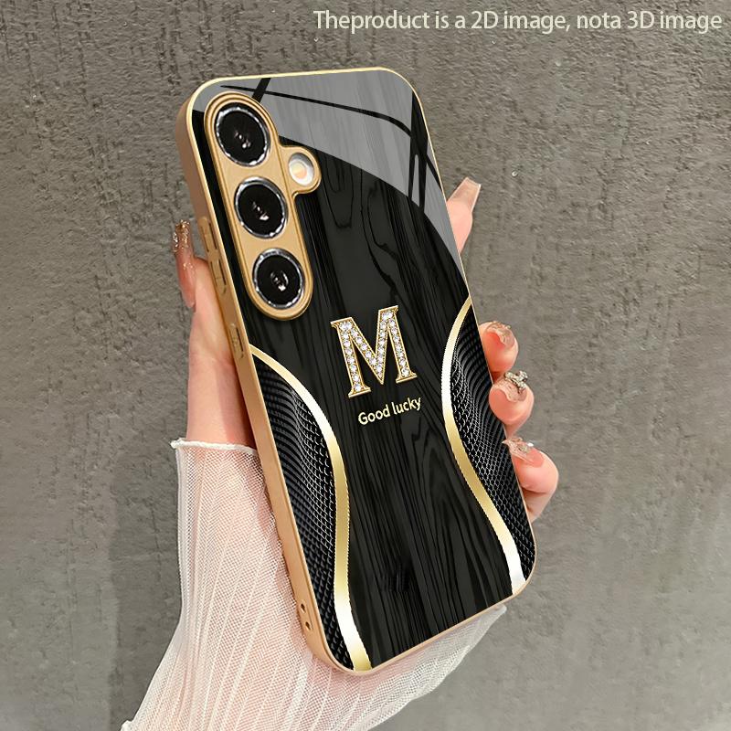 Gold M-Design 2D Phone Case for Samsung S26/S25/S24/S23/S22/S21/S20 A56 A36 A16 - Golden Glass Protective Cover