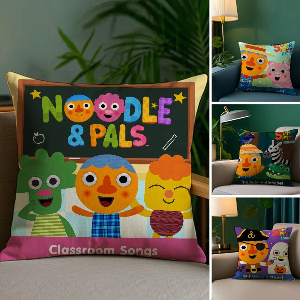 Cartoon Noodle & Pals Kissenbezug Sofa Wohnzimmer Schlafzimmer Beidseitiger Druck Quadratisches Kissen Nickerchen Kissenbezug