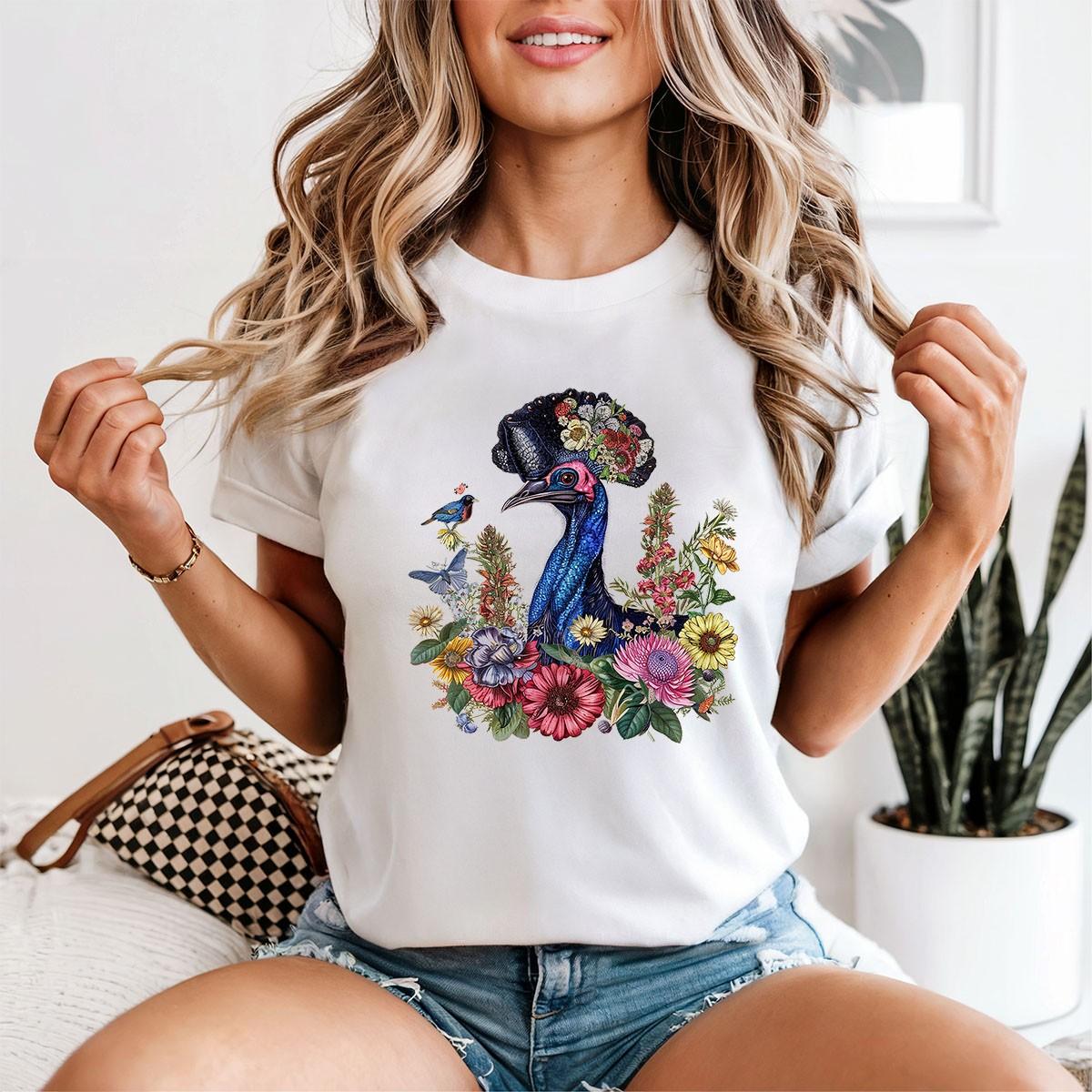 Cassowary Exotic Bird Womens 100% Cotton T-shirt Mens Tees Top Floral Wildlife Art M