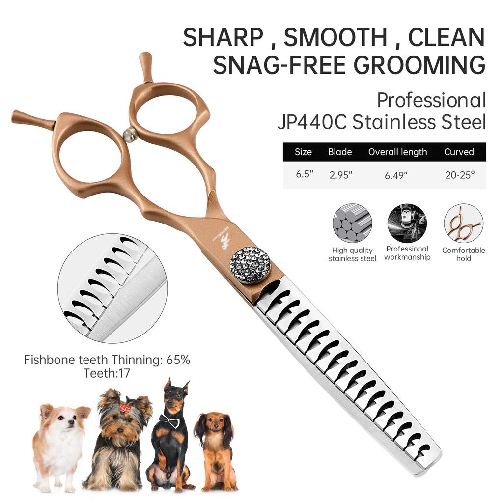 6.5 Inch, Semi-Golden Fish Bone Curved Tooth Scissors, Curved Scissors Pet Trimming Scissors, Thin Scissors, Curved Tooth Scissors