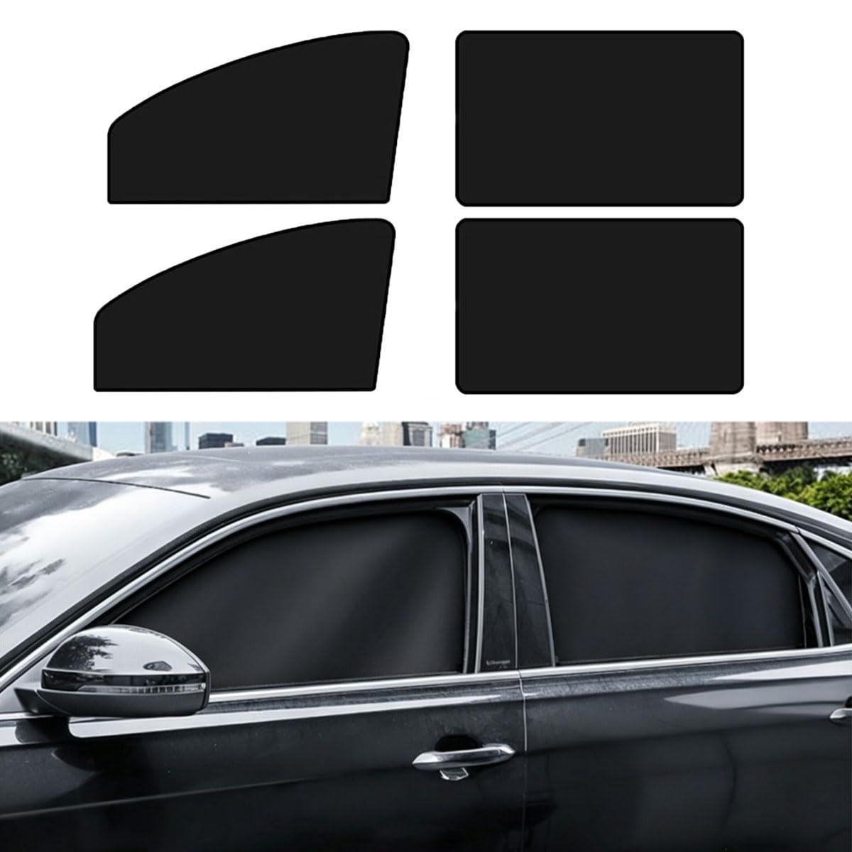 Car Side Window Sun Shades Window Sunshades Privacy Curtains, 100% Block Light Front&Back 4pcs
