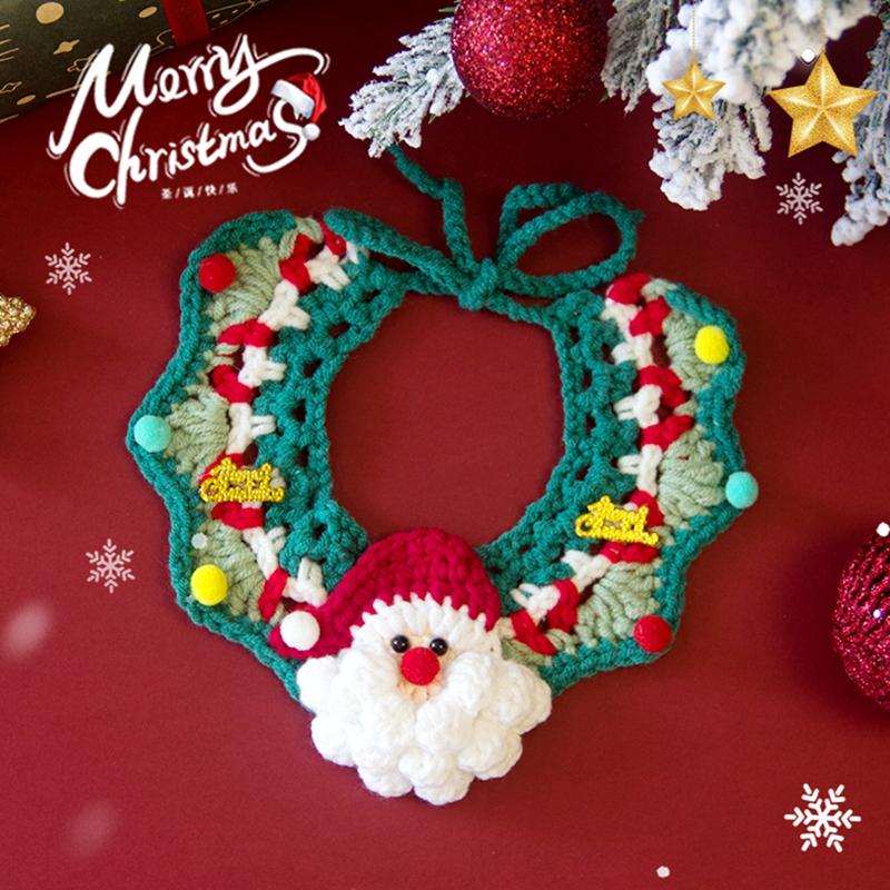 Pet Christmas Bib Drool Towel Adjustable Cat Dog Scarf Knitted Pet Clothes Cats Chinese New Year Costume Cat Accessories
