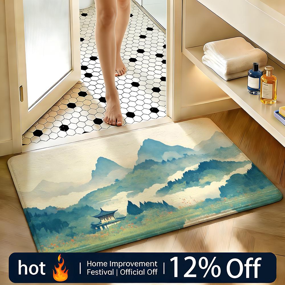 Soft Absorbent Non-Slip Rug Art Landscape Floor Mat Home Decor Doormat Bedroom Floor Mat Shower Carpet