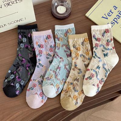 3 Paar Herbst Winter Lange Damensocken Fashion Party Niedliche Blumendruck Damensocken Home Office Kawaii Schöne Mittelrohrsocken