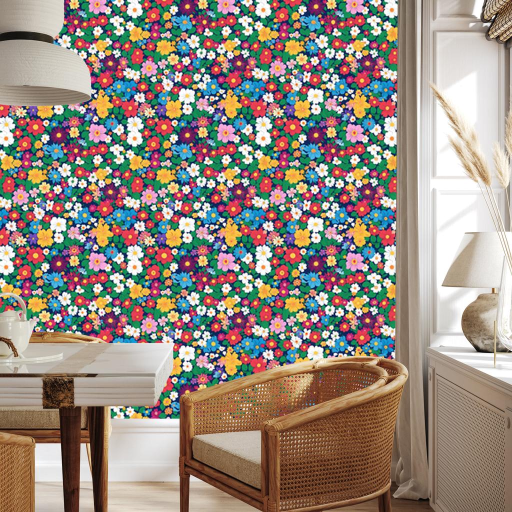 Wallpaper Small Flowers Sea and Blue for Living Room and Bedroom 50x1000