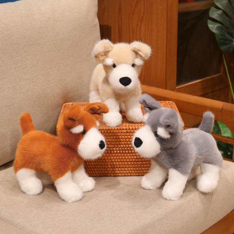 24Cm Cartoon Cute Schnauzer Plush Doll Brown White Grey Fold Dog Stuffed Animal Home Decoration Appease Gift For Children