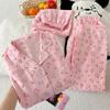 Cute Girl Love Leopard Print Short-Sleeved Pajamas Women'S Summer Cloud Cotton Three-Piece Loungewear