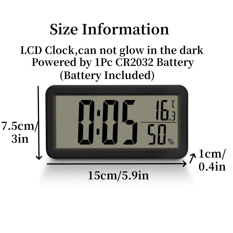 Digital Alarm Clock MAX/MIN Temperature Humidity Date Display Battery Powered Snooze Table Clock 12/24H Wall-mounted LCD Clock