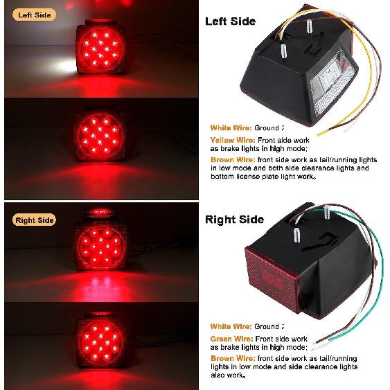 2Pcs Square Red Led Rear Combination Tail Lights Brake Stop Turn Tail Red Lens