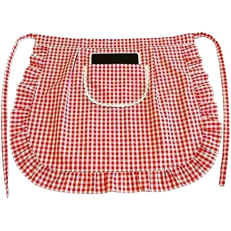Apron Square Check Half Waist Apron Cotton Material Stain Resistant Breathable Home Cooking Work Clothes Kitchen Accessories