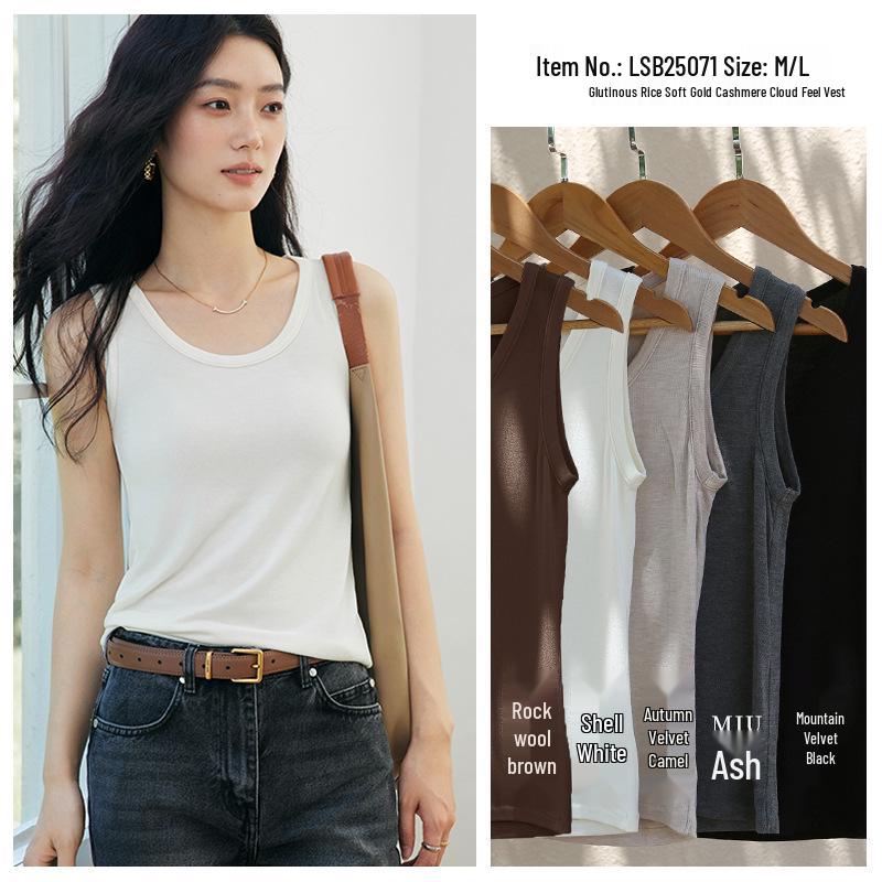 Модальный кашемировый облегающий топ-майка с высоким воротником Miu Gray-L
