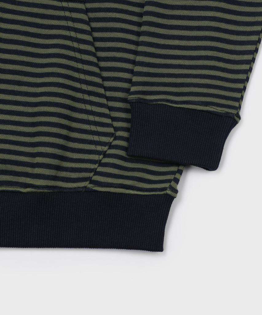 Slow Record House Striped Knit Zip-Up Hoodie_Khaki