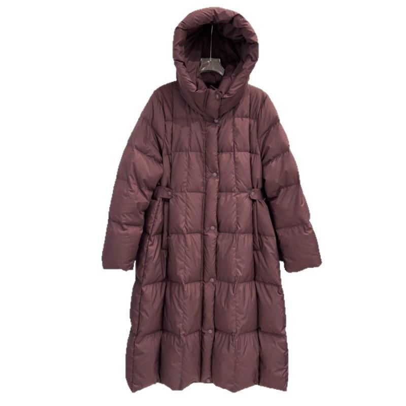 Womens Hooded Down Jacket Winter Warm Thick Puffer Coat Slim Fit Mid-Length With Pocket