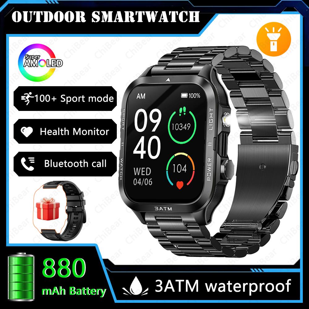 Novo Relógio Inteligente Militar para Homens ao Ar Livre Lanterna Bateria Grande de 880mAh IPX8-3ATM Chamada Bluetooth Smartwatches Para Android e iOS
