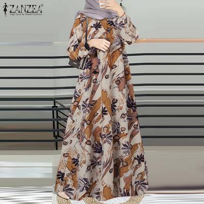 Abito lungo con stampa a maniche lunghe casual con scollo a O da donna