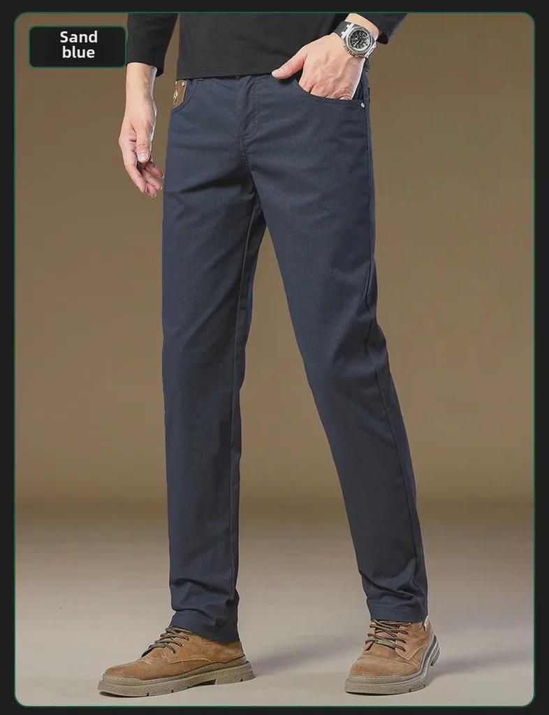 Men's Slim Fit Elastic Belt Cotton Suit Pants for Autumn/Winter 2024