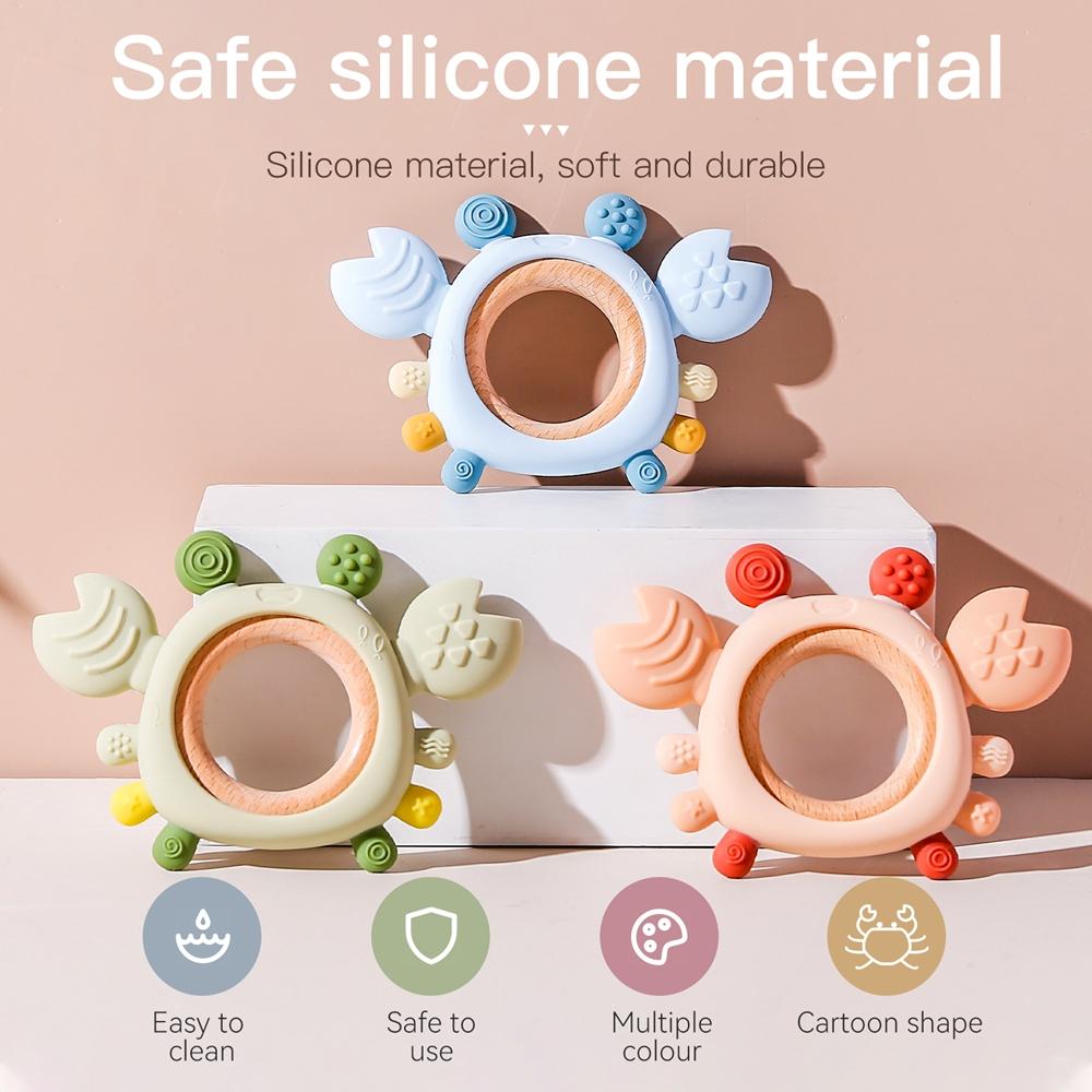 Silicone Baby Teether Baby Toys 0 To 6 Months BPA Free Chewing Teething Toys Crab Wooden Ring Teether Reborn Silicone Baby Toys