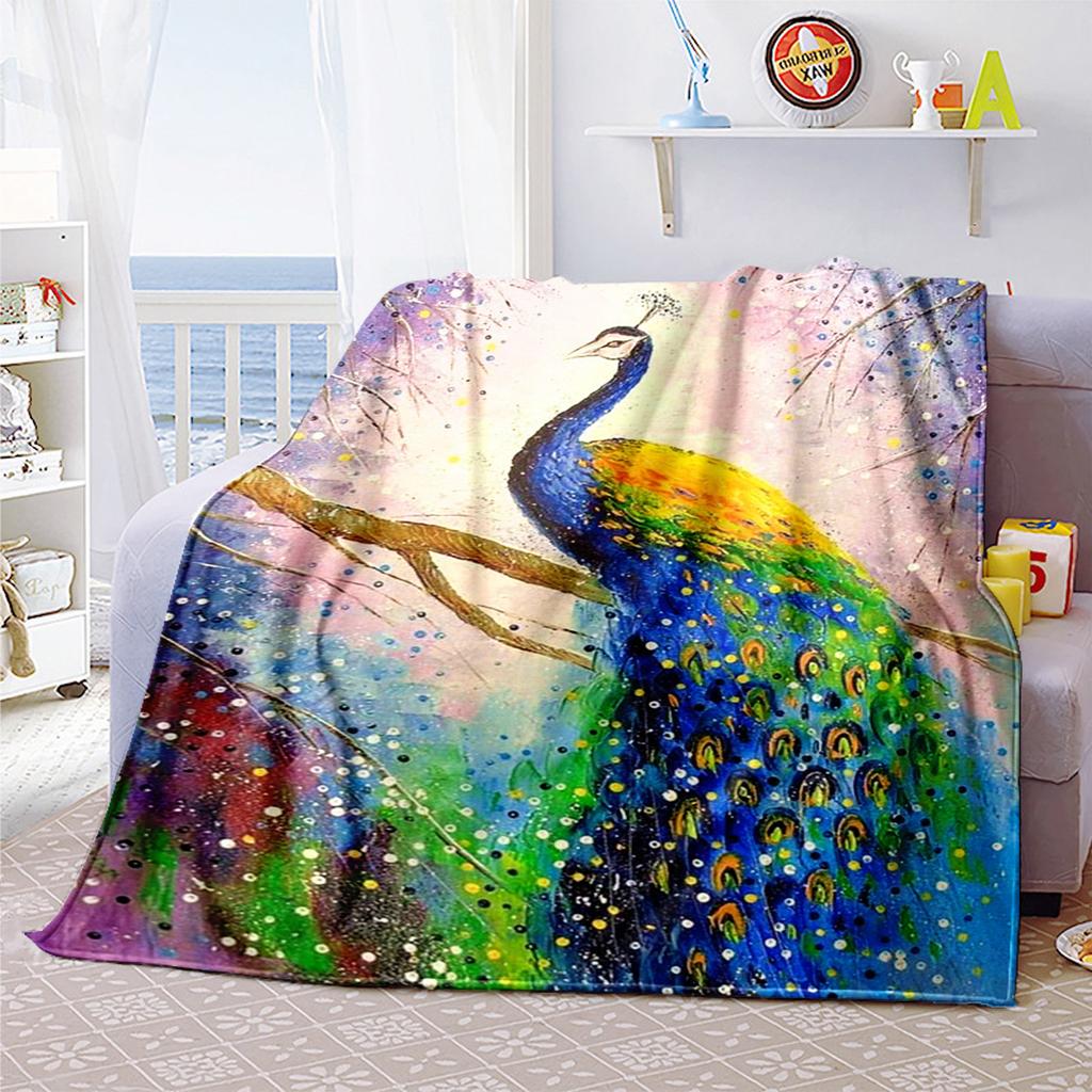 Peacock Night Sky Blanket Soft Comfortable All Seasons Suitable Sofa Office Nap Travel Festive Gift