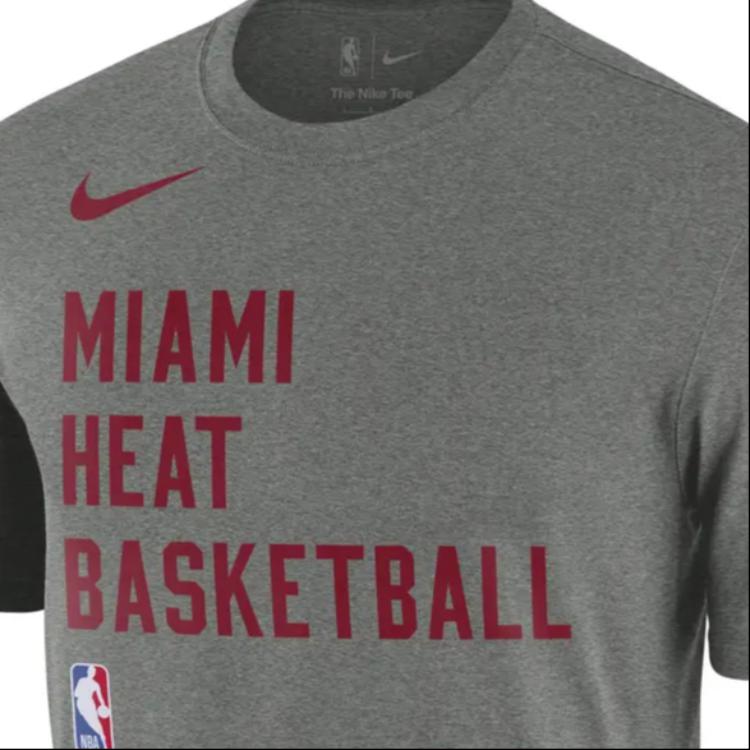 Nike Miami Heat Logo Letter Print Crew Neck Short Sleeve T-Shirt Men Tops Gray FJ0179-063
