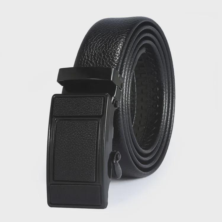 Men's Fashion Wear-Resistant Automatic Buckle Lychee Grain Faux Leather Belt