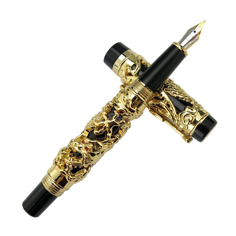 Jinhao Vintage Intaglio Metallico Goffratura Drago e Fenice Pennino Medio Pennino Pesante Penna Stilografica Nobile Ufficio Scuola