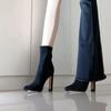 Huge and Thin~ Pointed Short Boots 2025 New Autumn and Winter Black Suede Socks Boots Elastic, Thin and High