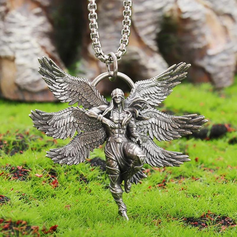 Collier avec pendentif ailes d'ange mystique gothique rétro pour hommes et femmes, bijoux tendance punk hip-hop, cadeau