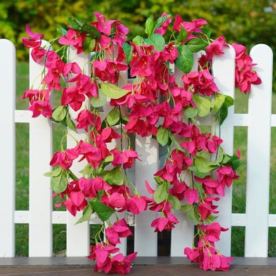 2PC Artificial Violet Flower for Wedding Party Courtyard Garden Orchid Fake Flower Leaf Vines Wall Hanging Plants Home Decoratio